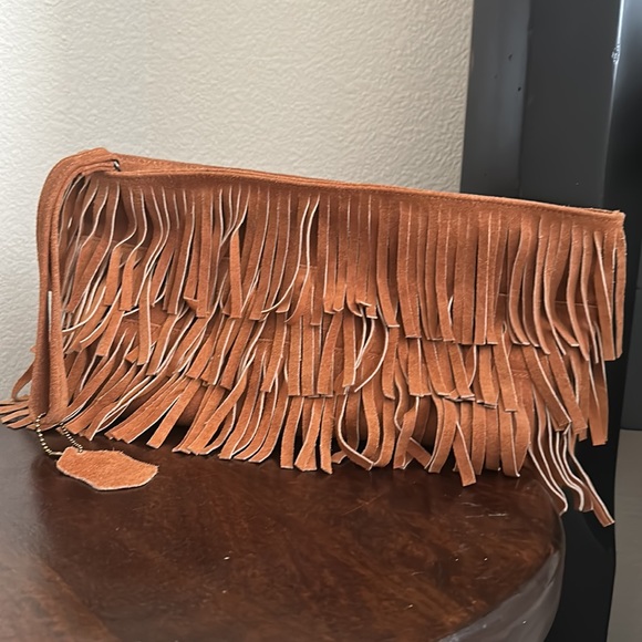 Suede Leather Fringe Wristlet/Clutch - Picture 2 of 4